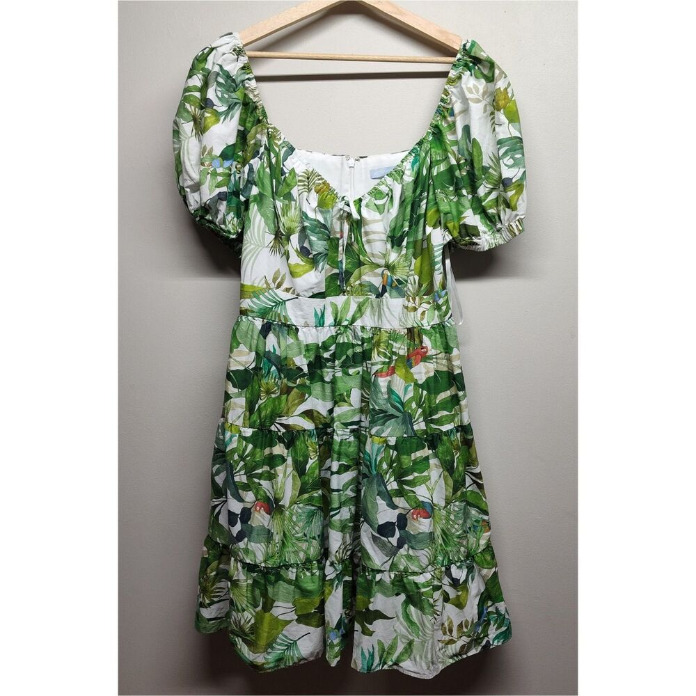 Antonio Melani Mini Dress Women 12 Green Tropical Botanical Feminine Coquette